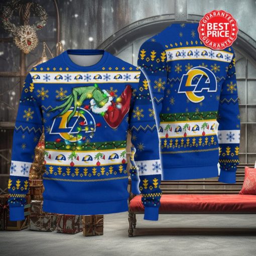 Nfl Los Angeles Rams Logo Grinch Hand Christmas Ugly Sweater