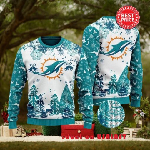 Nfl Miami Dolphins Special Logo Snowflake Reindeer White Christmas Ugly Sweater