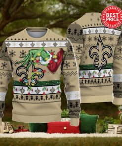 Nfl New Orleans Saints Logo Grinch Hand Christmas Ugly Sweater