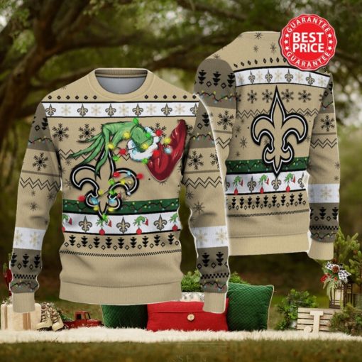 Nfl New Orleans Saints Logo Grinch Hand Christmas Ugly Sweater