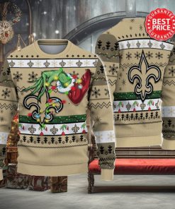 Nfl New Orleans Saints Logo Grinch Hand Christmas Ugly Sweater