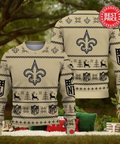 Nfl New Orleans Saints Logo Reindeer Pine Trees Christmas Ugly Sweater.