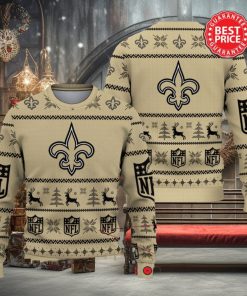 Nfl New Orleans Saints Logo Reindeer Pine Trees Christmas Ugly Sweater.