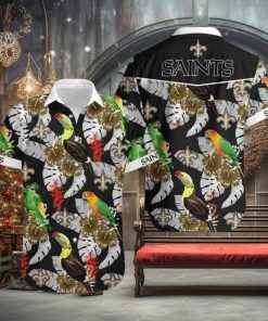 Nfl New Orleans Saints Parrot Above Flower Trendy Hawaiian Shirt Aloha Shirt