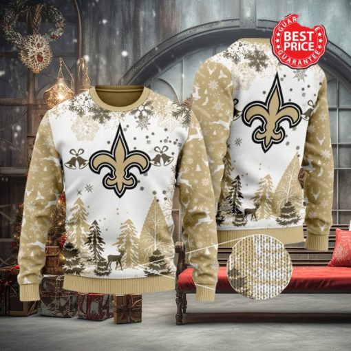 Nfl New Orleans Saints Special Logo Snowflake Reindeer White Christmas Ugly Sweater