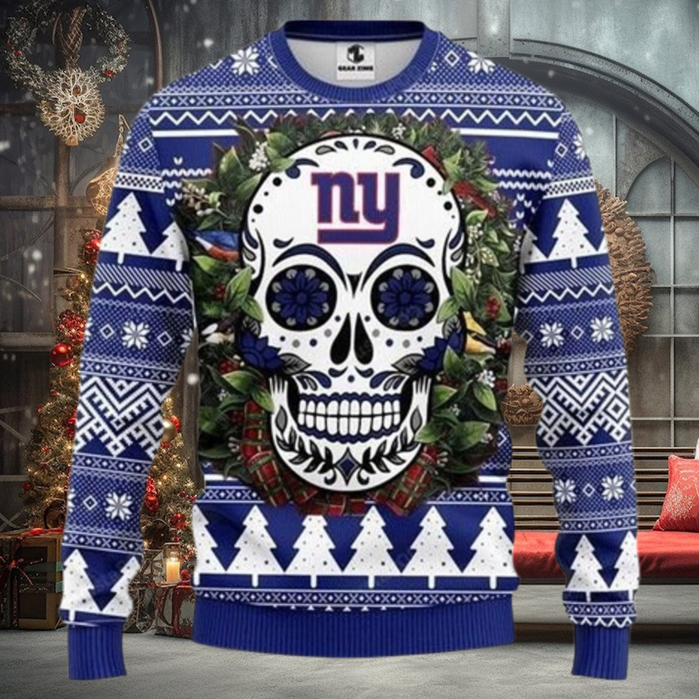 Nfl New York Giants Skull Flower Ugly Christmas Sweater All Nfl New York Giants Skull Flower Ugly Christmas Sweater All