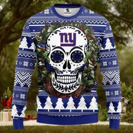 Nfl New York Giants Skull Flower Ugly Christmas Sweater All
