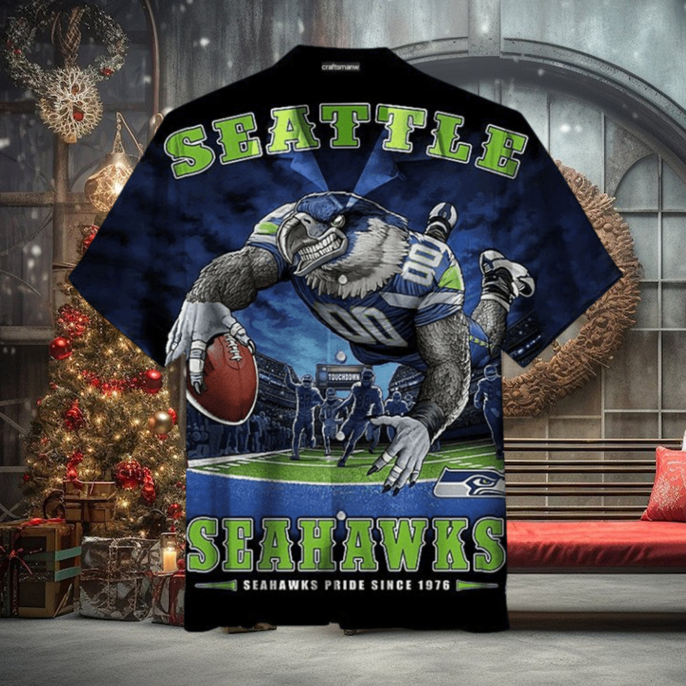 Nfl Seattle Seahawks Navy Mascot Trendy Hawaiian Shirt Aloha Shirt Nfl Seattle Seahawks Navy Mascot Trendy Hawaiian Shirt Aloha Shirt
