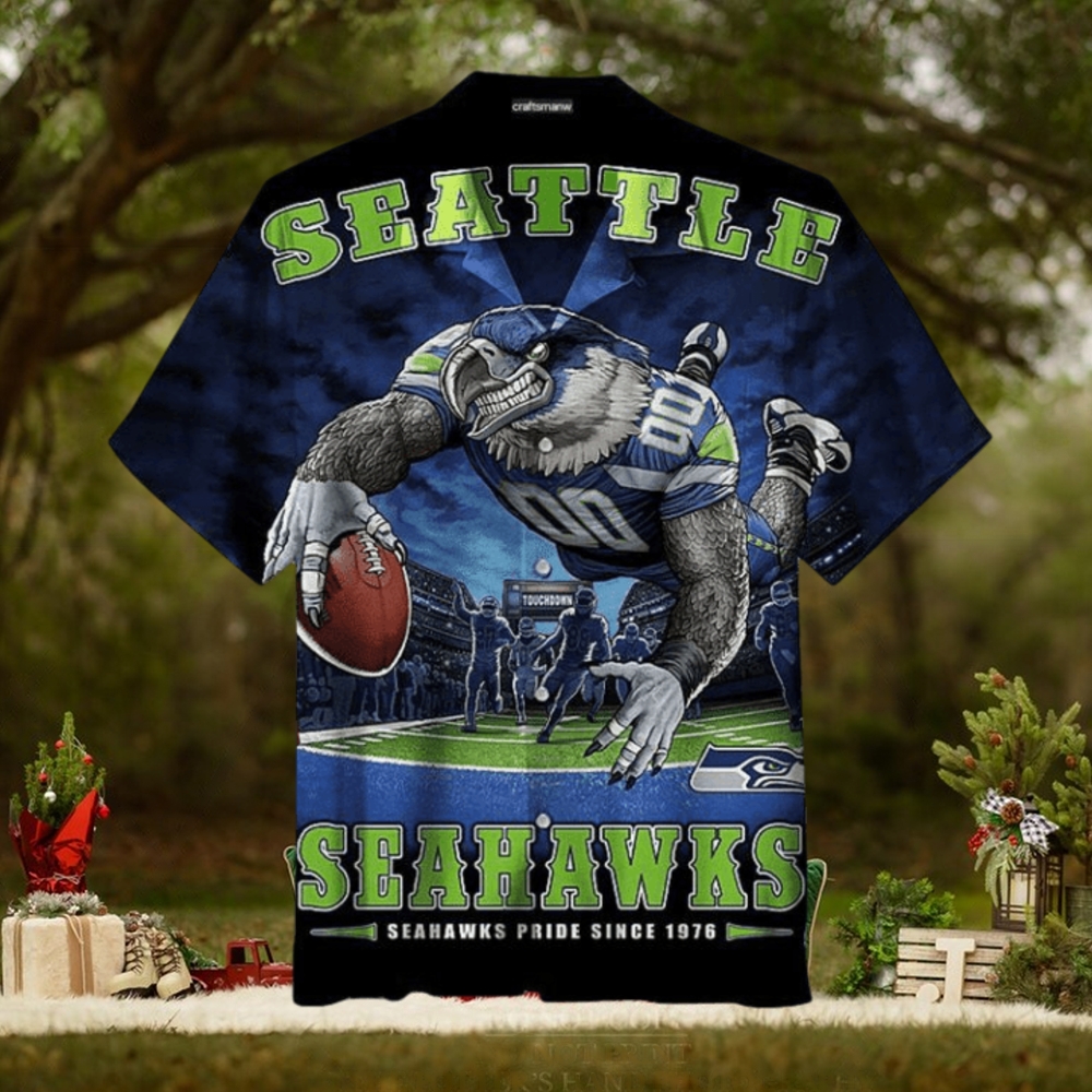 Nfl Seattle Seahawks Navy Mascot Trendy Hawaiian Shirt Aloha Shirt Nfl Seattle Seahawks Navy Mascot Trendy Hawaiian Shirt Aloha Shirt