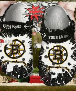 Nhl Boston Bruins Black White Custom Name Crocs Clog