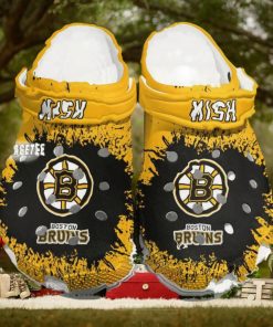 Nhl Boston Bruins Yellow Black Custom Name Crocs Clog