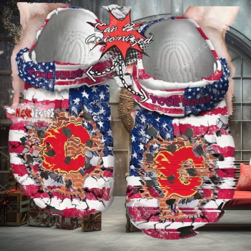 Nhl Calgary Flames American Flag Custom Name Crocs Clog