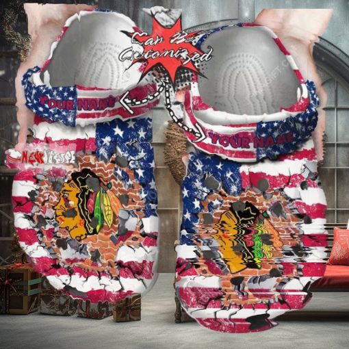 Nhl Chicago Blackhawks American Flag Custom Name Crocs Clog