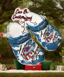Nhl Colorado Avalanche Ripped American Flag Custom Name Crocs Clog