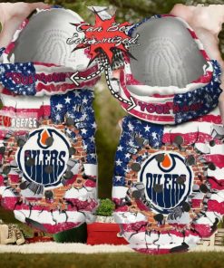 Nhl Edmonton Oilers American Flag Custom Name Crocs Clog