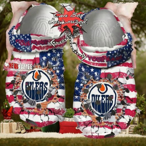 Nhl Edmonton Oilers American Flag Custom Name Crocs Clog