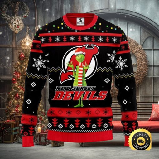 Nhl New Jersey Devils Christmas Ugly Sweater Print Funny Grinch Gift For Hockey Fans