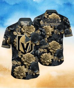 Nhl Vegas Golden Knights Hawaiian Shirt Tropical Rose Pattern Summer Hawaiian Shirt