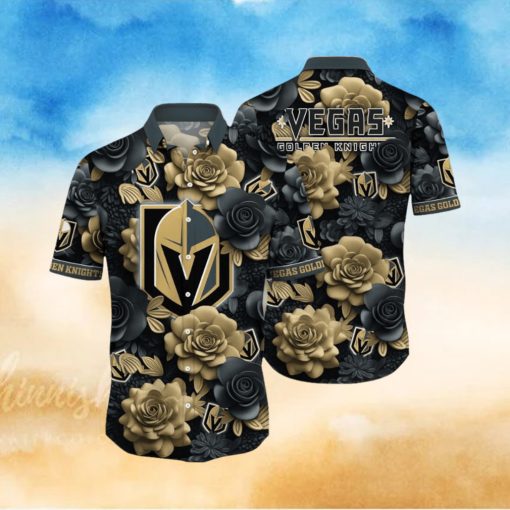 Nhl Vegas Golden Knights Hawaiian Shirt Tropical Rose Pattern Summer Hawaiian Shirt