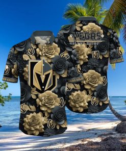 Nhl Vegas Golden Knights Hawaiian Shirt Tropical Rose Pattern Summer Hawaiian Shirt