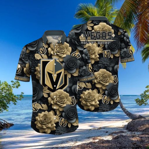 Nhl Vegas Golden Knights Hawaiian Shirt Tropical Rose Pattern Summer Hawaiian Shirt