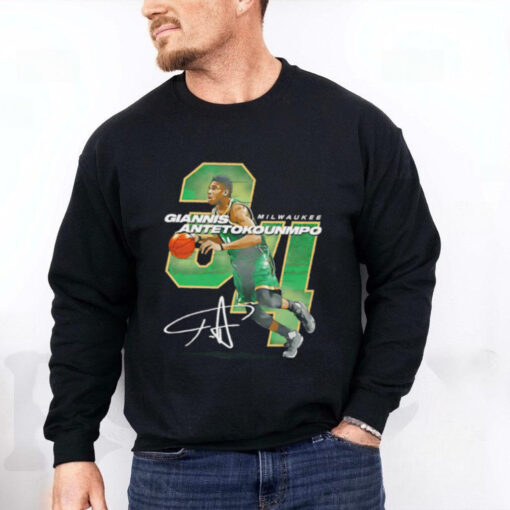 Nice Giannis Antetokounmpo No. 34 Milwaukee Bucks Basketball offset signature hoodie, sweater, longsleeve, shirt v-neck, t-shirt