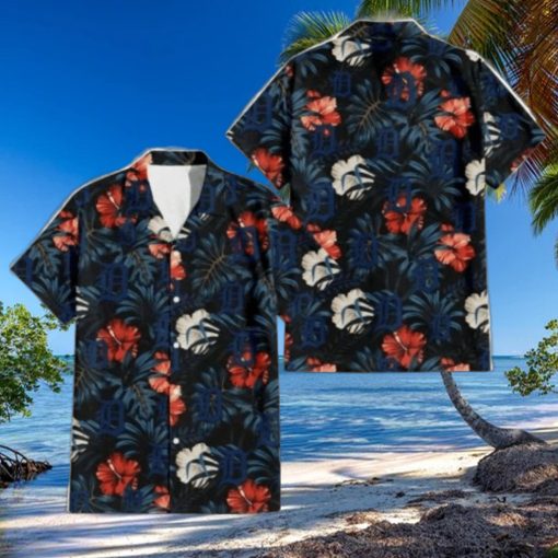 Nighttime Hibiscus Dark Leaf Detroit Tigers Aloha Shirt