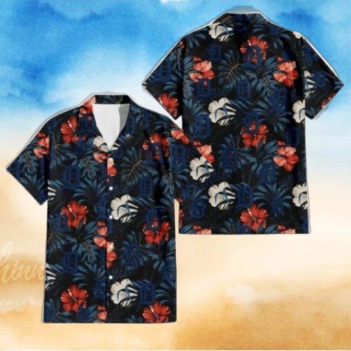 Nighttime Hibiscus Dark Leaf Detroit Tigers Aloha Shirt