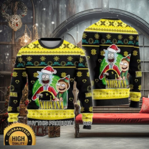 Nirvana Band Rick and Morty Xmas 2024 Snowy Ugly Christmas Sweater