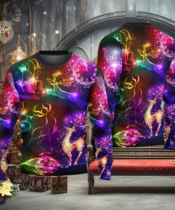 Christmas Reindeer Neon Light Bright Ugly Christmas 3D Sweaters Gift For Men And Women