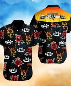 Skull Rose Five Finger Death Punch Aloha Hawaiian Shirt Colorful Short Sleeve