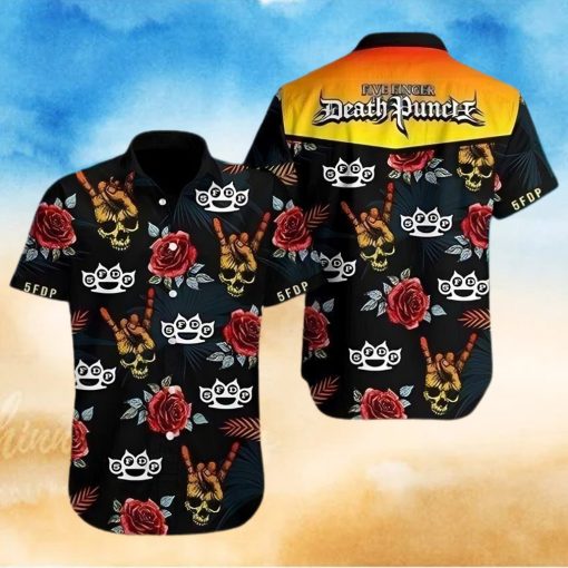 Skull Rose Five Finger Death Punch Aloha Hawaiian Shirt Colorful Short Sleeve