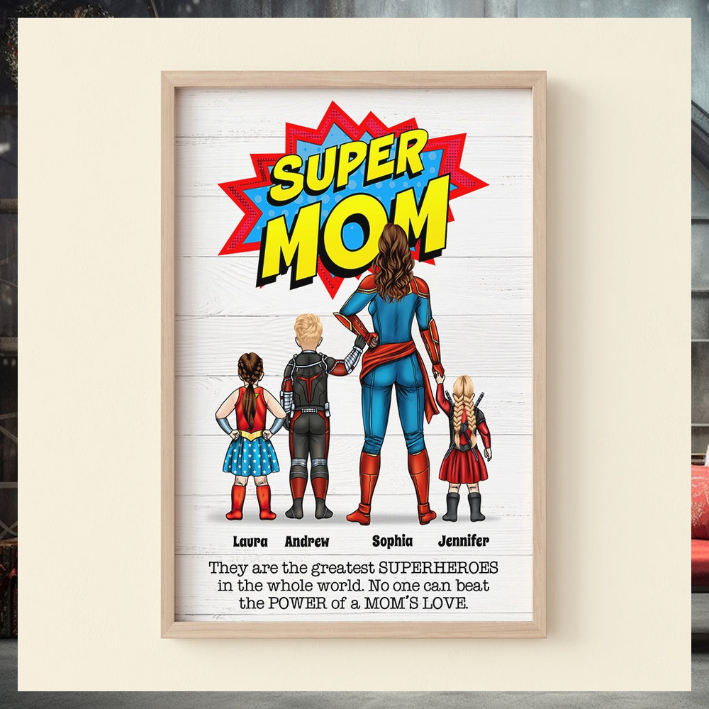 No One Can Beat Super Mom's Love, Personalized Canvas Poster No One Can Beat Super Mom's Love, Personalized Canvas Poster