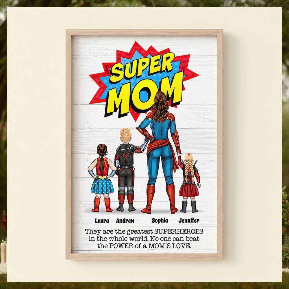 No One Can Beat Super Mom's Love, Personalized Canvas Poster No One Can Beat Super Mom's Love, Personalized Canvas Poster