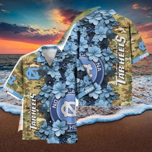 North Carolina Tar Heels Custom Name Personalized Camo Flower Pattern Hawaiian Shirt