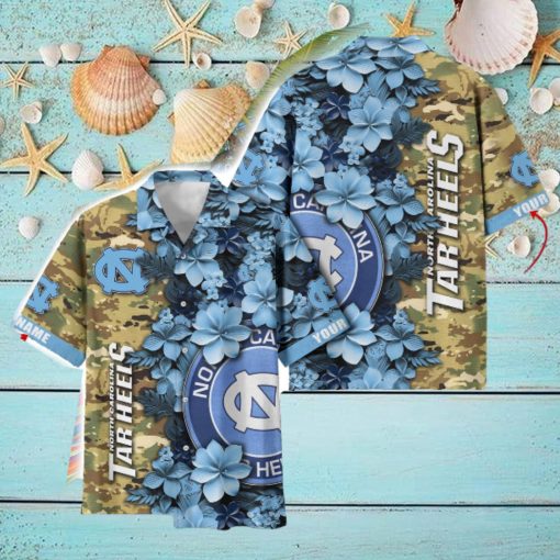 North Carolina Tar Heels Custom Name Personalized Camo Flower Pattern Hawaiian Shirt