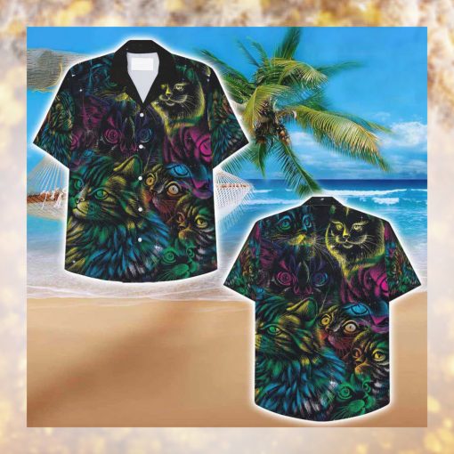 Northern Lights Cat Hawaiian Shirt