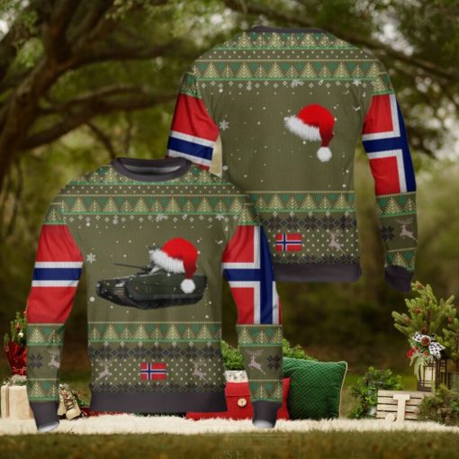 Norwegian Army CV90 Infantry Fighting Vehicle Christmas Santa Hat Pattern AOP Sweater Christmas Gift Sweater