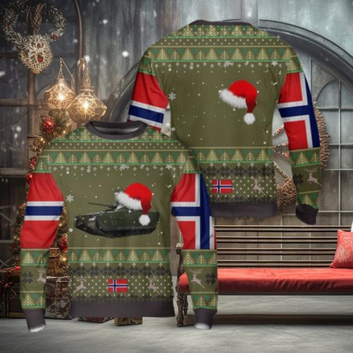 Norwegian Army CV90 Infantry Fighting Vehicle Christmas Santa Hat Pattern AOP Sweater Christmas Gift Sweater