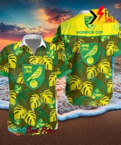 Norwich City FC Big Logo Tropical Leaves Hawaiian Shirt And Shorts