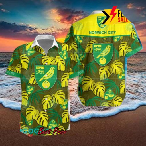 Norwich City FC Big Logo Tropical Leaves Hawaiian Shirt And Shorts