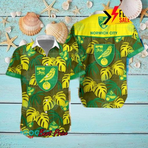 Norwich City FC Big Logo Tropical Leaves Hawaiian Shirt And Shorts