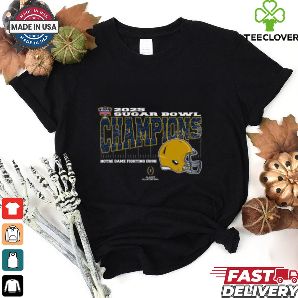 Notre Dame Fighting Irish 2025 Sugar Bowl Champions College Football Playoff Quarterfinal Vintage Style With Helmet Unisex T Shirt Notre Dame Fighting Irish 2025 Sugar Bowl Champions College Football Playoff Quarterfinal Vintage Style With Helmet Unisex T Shirt