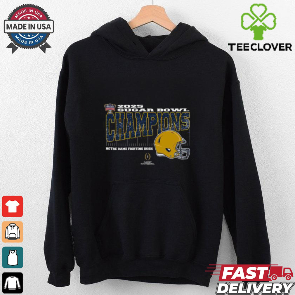 Notre Dame Fighting Irish 2025 Sugar Bowl Champions College Football Playoff Quarterfinal Vintage Style With Helmet Unisex T Shirt Notre Dame Fighting Irish 2025 Sugar Bowl Champions College Football Playoff Quarterfinal Vintage Style With Helmet Unisex T Shirt