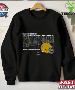Notre Dame Fighting Irish 2025 Sugar Bowl Champions T-shirt, College Football Playoff Quarterfinal vintage style with helmet design, unisex fit, Notre Dame football fan gear, Sugar Bowl championship shirt.