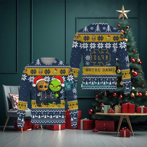 Notre Dame Fighting Irish Baby Groot And Grinch Best Friends Ugly Christmas Sweater