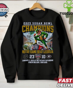 Notre Dame Fighting Irish Beat Georgia Football 2025 Sugar Bowl Champions T-Shirt with a celebratory design, perfect for Fighting Irish fans.