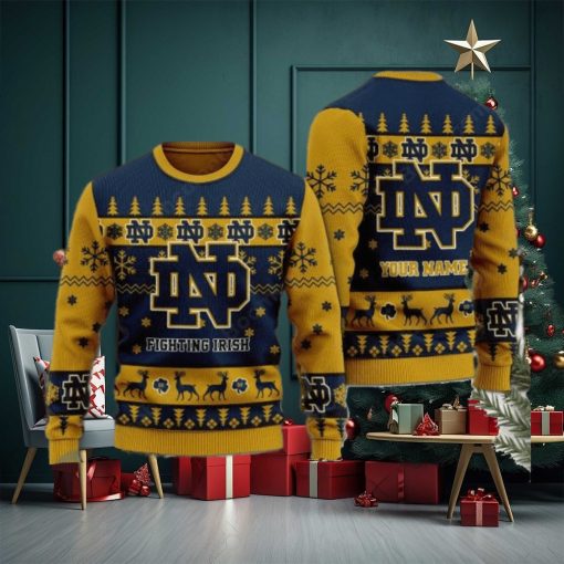 Notre Dame Fighting Irish Personalized Name Ugly Christmas Sweater