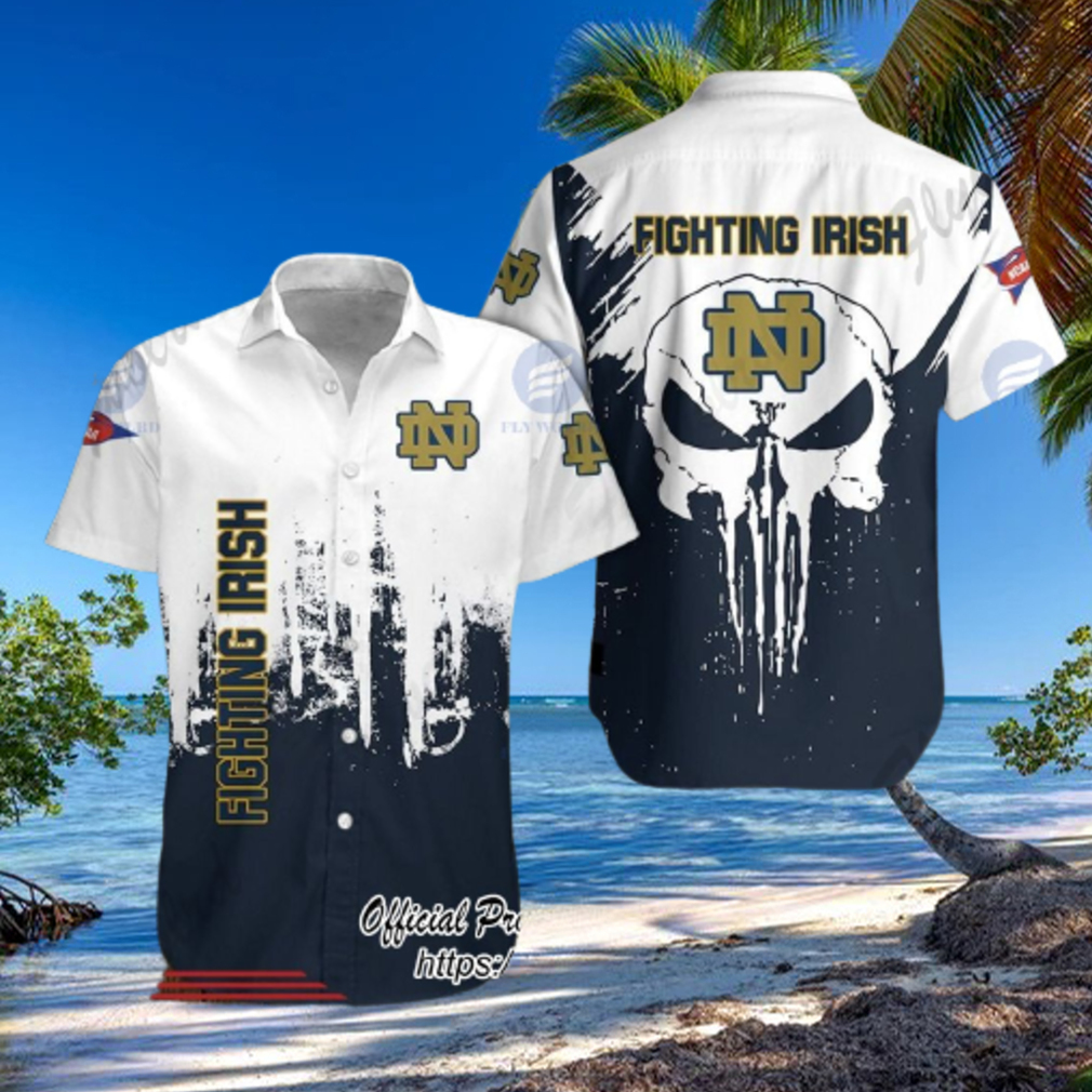 Notre Dame Fighting Irish Skull White Black Hawaiian Shirt Notre Dame Fighting Irish Skull White Black Hawaiian Shirt