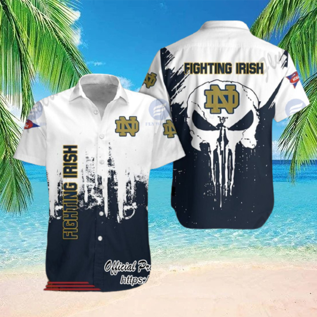 Notre Dame Fighting Irish Skull White Black Hawaiian Shirt Notre Dame Fighting Irish Skull White Black Hawaiian Shirt